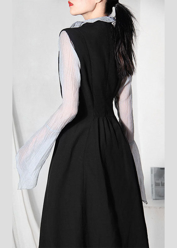 Black Asymmetrical Design Patchwork Dresses Sleeveless