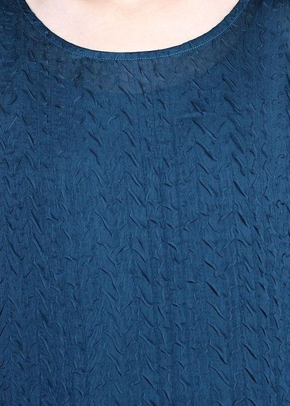 Blue Patchwork Print Long Clothes Wide Leg Two Pieces Set