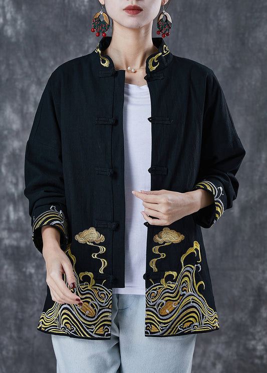 Black Embroideried Cotton Shirt Tops Spring