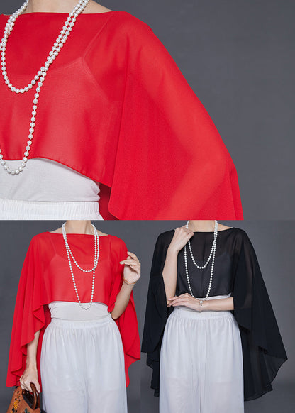 Red Asymmetrical Design Chiffon Tops Summer