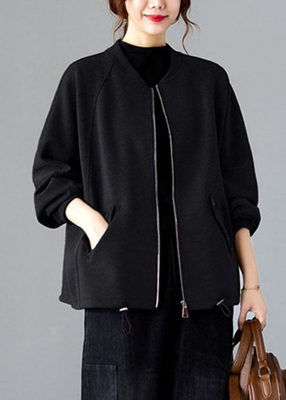 Vogue Grey O-neck Patchwork Drawstring Coat Long Sleeve
