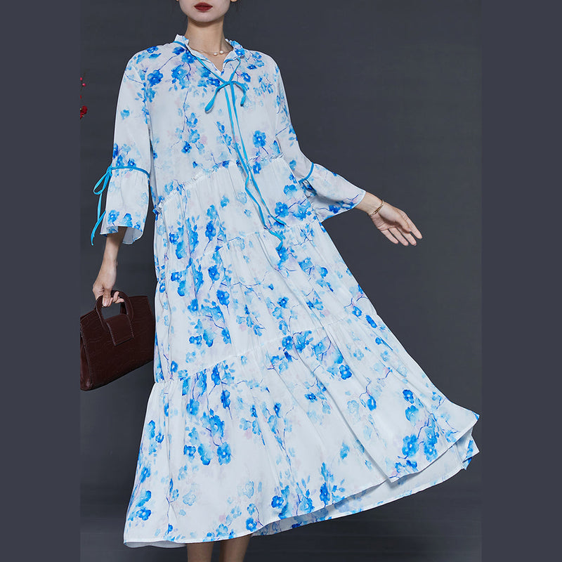 Modern White Ruffled Print Cotton Long Dresses Summer