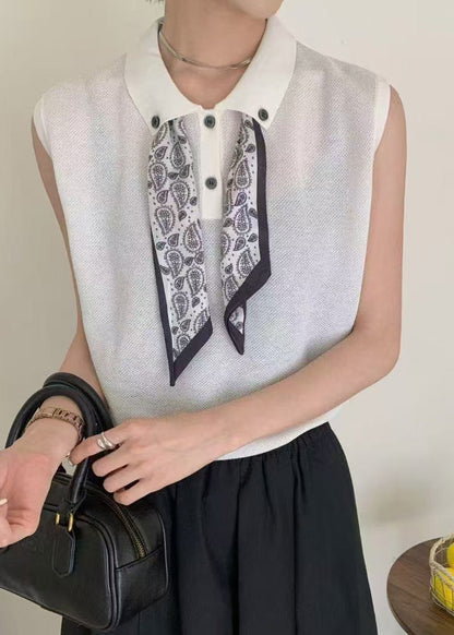 White Peter Pan Collar Scarves Knit Shirt Top Summer
