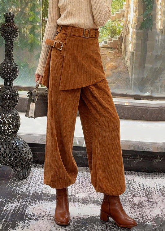 Modern Coffee Asymmetrical Corduroy Pants Winter