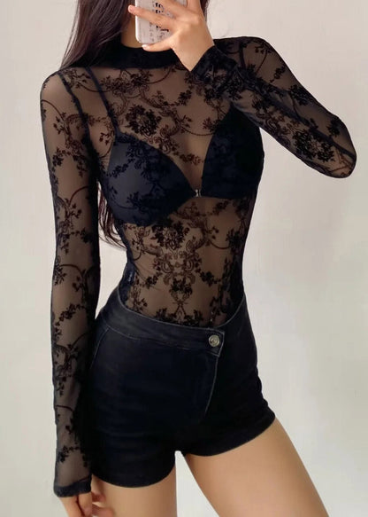 Black Sheer Tulle Bodysuit