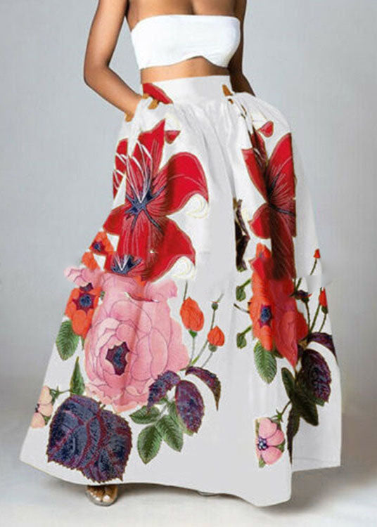 Yellow High Waist Pockets Print Cotton a Line Skirt Summer