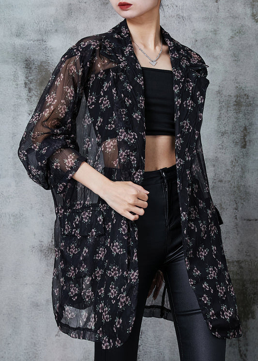 Black Oversized Print Chiffon Cardigan Summer