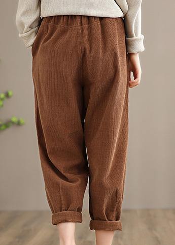 Italian Chocolate Spring Elastic Waist Pockets Wide Leg Pants