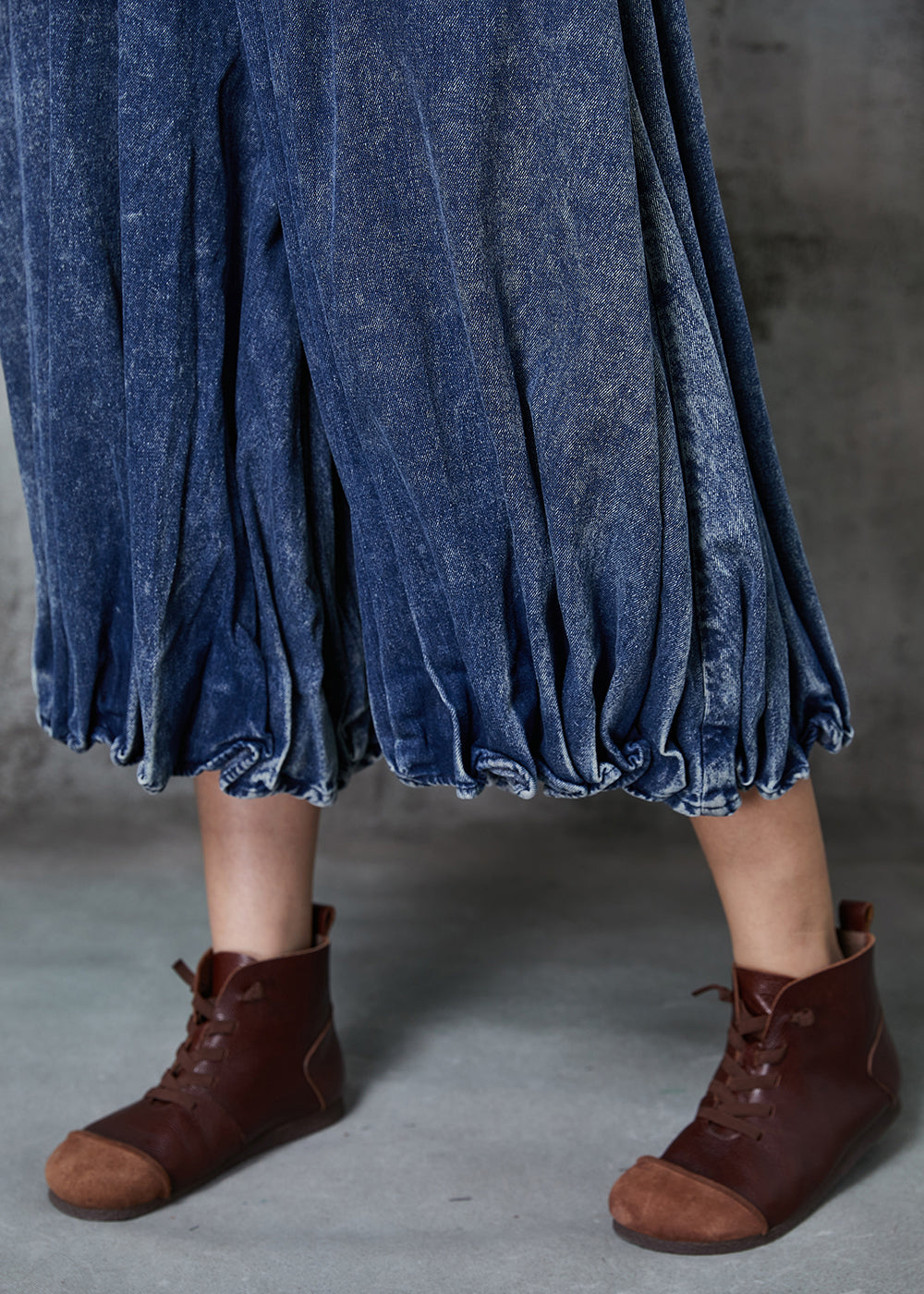 Blue Oversized Wrinkled Denim Wide Leg Pants Spring
