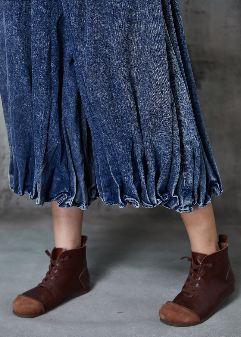 Blue Oversized Wrinkled Denim Wide Leg Pants Spring