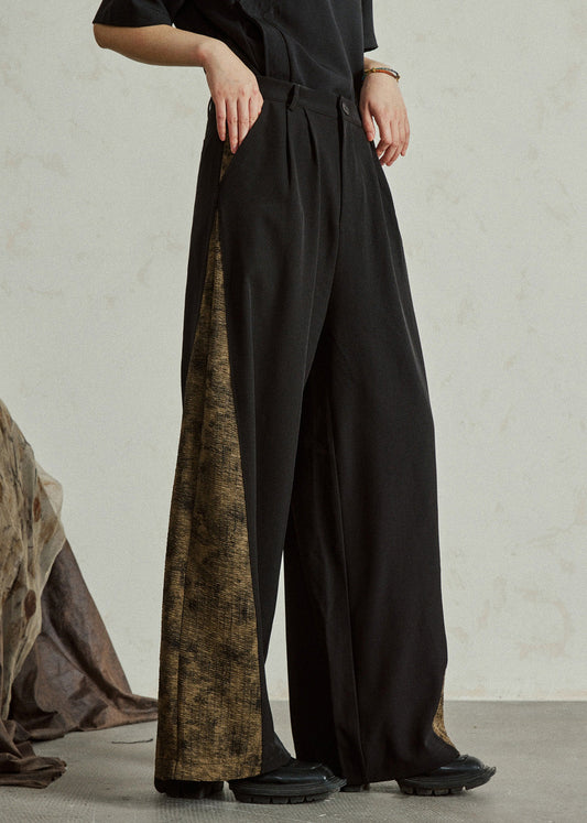 Colorblock Pockets Print High Waist Wide Leg Pants