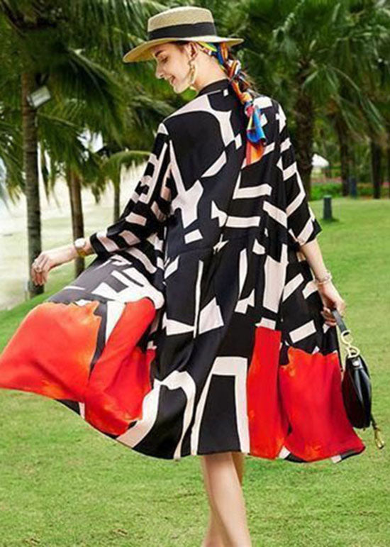 Summer Colorblock Patchwork Print Holiday Dresses Silk Coat