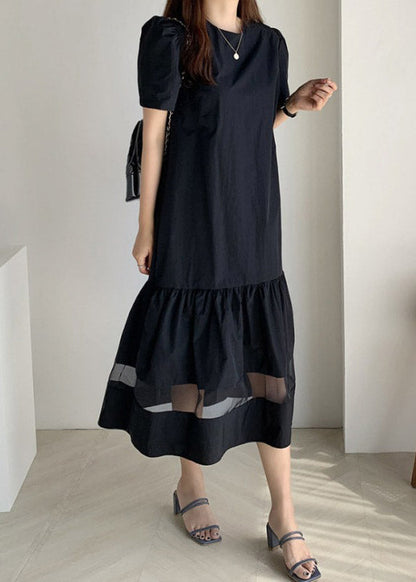 Handmade Black O-neck Holiday Long Dress Summer