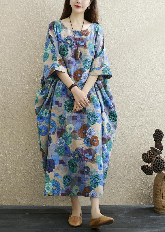 Boutique Print Batwing Sleeve Pocket Summer Cotton Dress