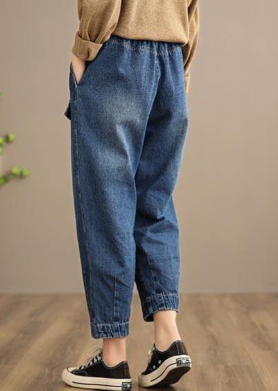 Handmade Spring Pants Oversize Denim Blue Photography Elastic Waist Trousers