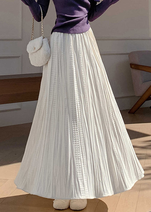 Apricot High Waist Silk Velvet Wrinkled Maxi Skirts