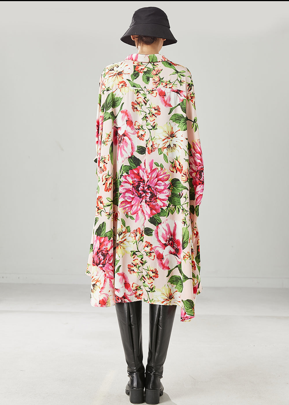 Apricot Print Low High Design Chiffon Shirt Dresses Spring