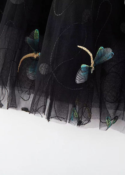 Italian Grey Embroidered Wrinkled Elastic Waist Tulle Skirts Spring