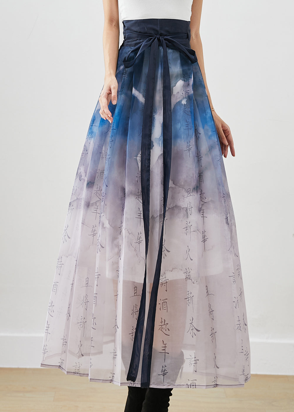 Art Tie Waist Tie Dye Silk a Line Skirt Fall