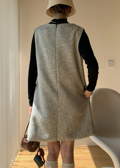 Light Grey Zippered Pockets Cotton Two-piece Set Bow Winter