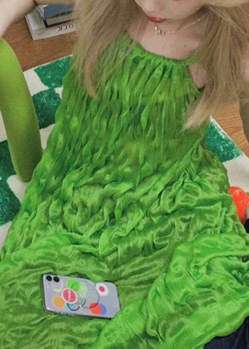 Simple Green Lace Up Spaghetti Strap Dress Sleeveless