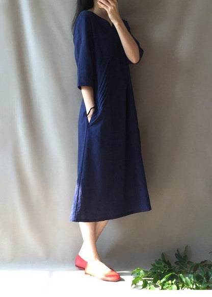 Diy V Neck Half Sleeve Long Shirts Neckline Navy Traveling Dress