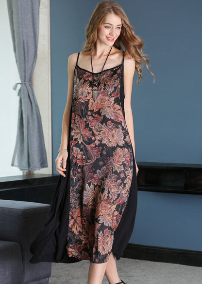 Black Patchwork Print Chiffon Summer Dress