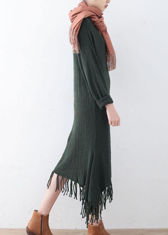 Fine Green Turtleneck Patchwork Fall Knit Sweater Dress