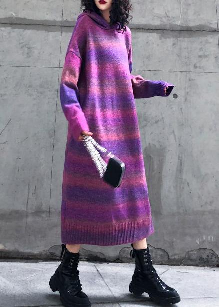 Chunky Rose Purple Sweater Wardrobes Moda Hooded Thick Art Knitwear