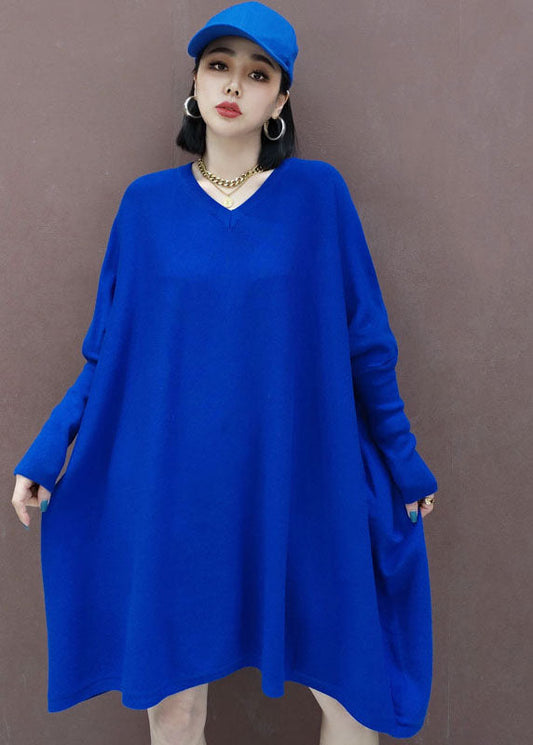 Blue Loose Knit Dresses Spring