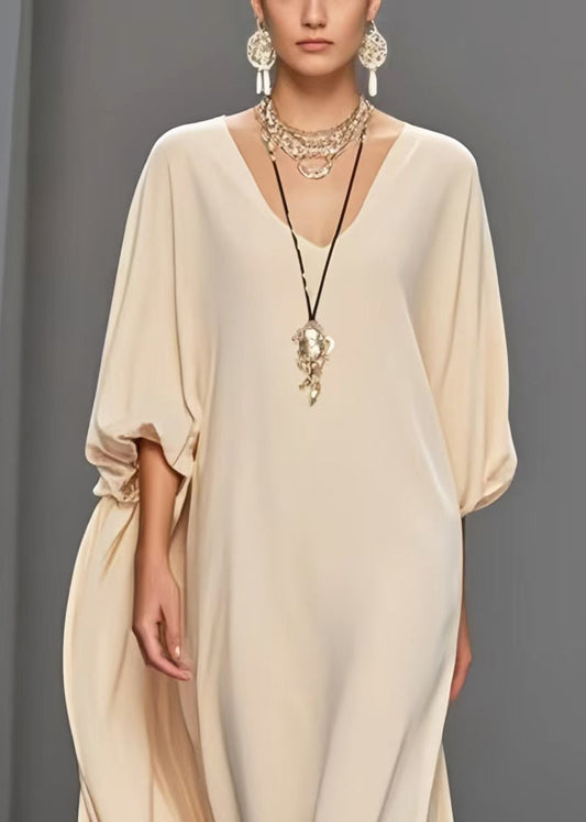 Art Apricot Oversized Draping Chiffon Dress Lantern Sleeve Summer
