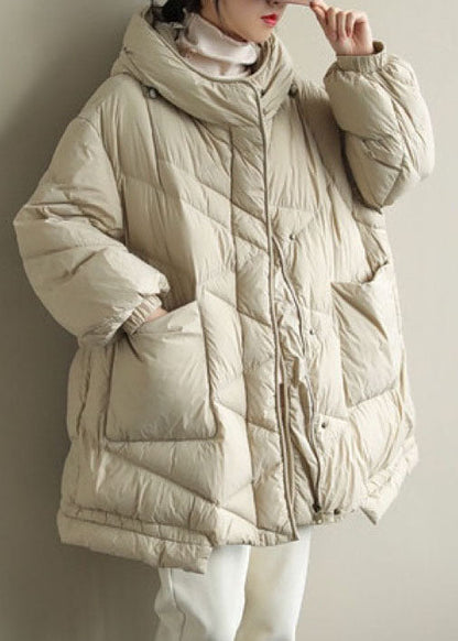 Beige Stand Collar Warm Winter Duck Down Coat