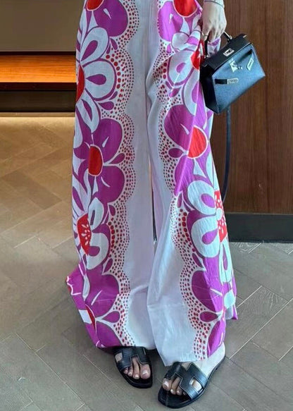 Unique Purple Print Spaghetti Strap Jumpsuits Sleeveless