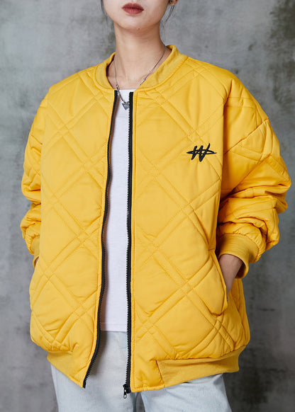 Yellow Zip Up Fine Cotton Filled Jackets Spring
