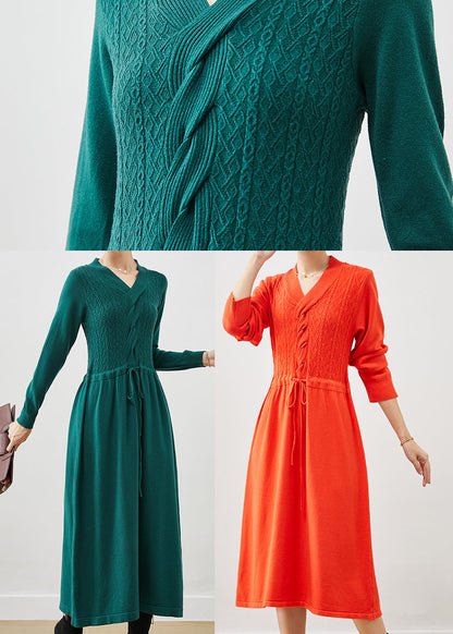 Orange Cable Knit a Line Dress Cinched Spring