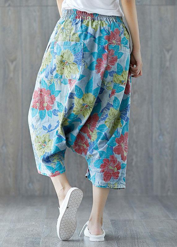Green Pockets Hole Print Fall Pants Cotton