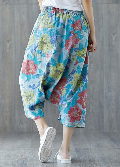 Green Pockets Hole Print Fall Pants Cotton