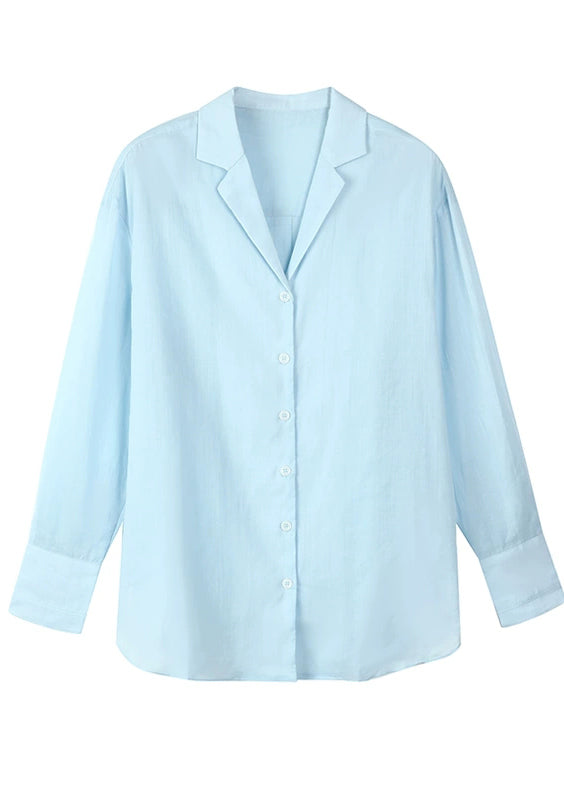Fitted Blue Notche Button Shirt Spring