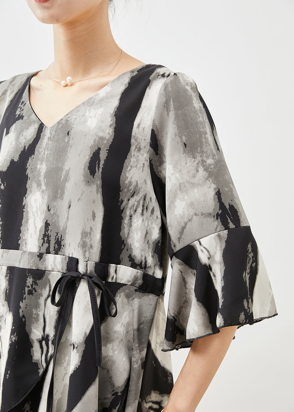 Black Cinched Tie Dye Spandex Two Piece Suit Set Summer