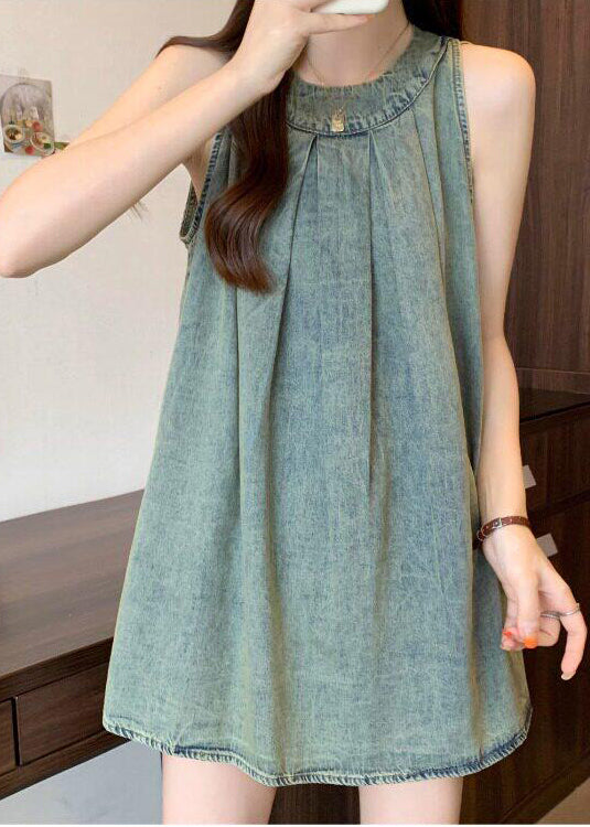 Italian Blue Oversized Denim Tanks Sleeveless