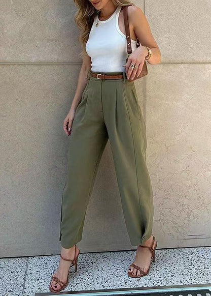 Army Green High Waist Cotton Harem Pants Fall