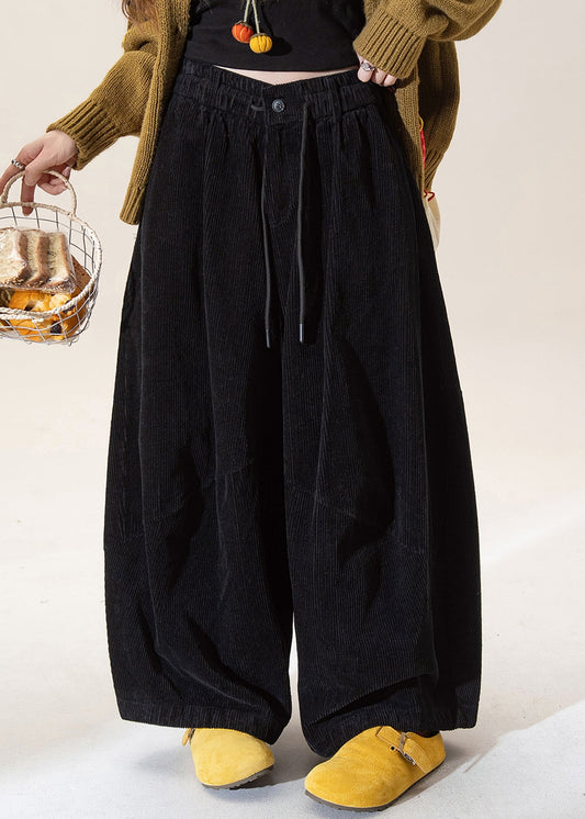 Natural Black High Waist Corduroy Wide Leg Pants Spring