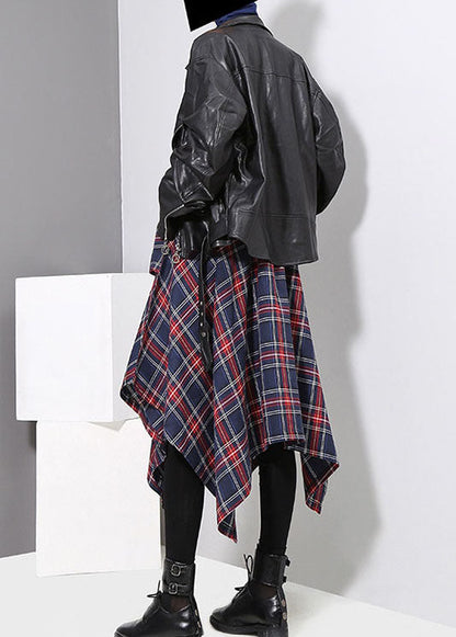 Dark Blue Tie Waist Asymmetrical a Line Skirts Spring