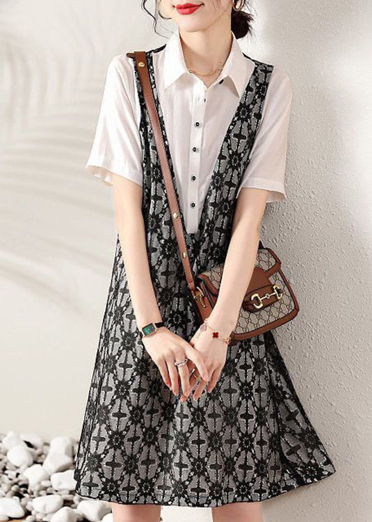 Peter Pan Collar False Two Pieces Cotton Shirts Dresses Summer