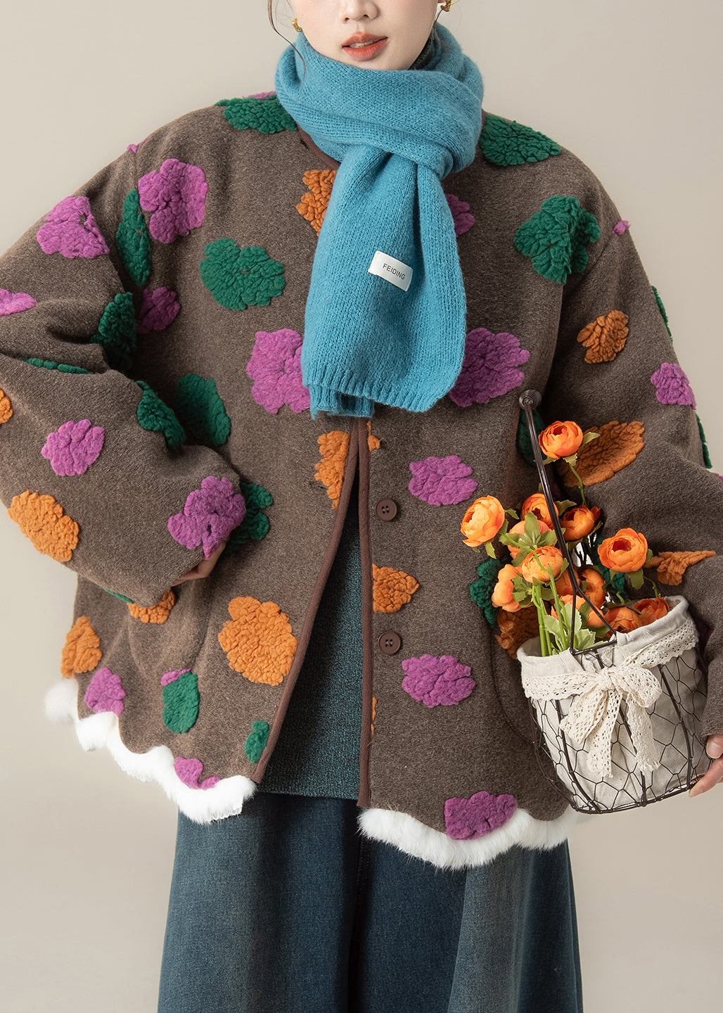 Coffee O Neck Pockets Woolen Coats Winter