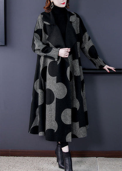 Boutique Black Patchwork Dot Print Loose Fall Long Sleeve Coat
