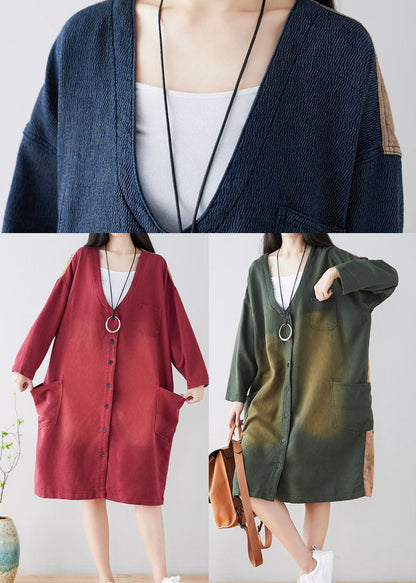 Stylish Green Button Print Coat Spring