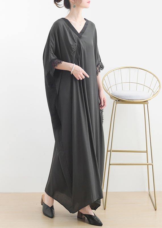 Fitted Grey Green V Neck Batwing Sleeve Vacation Dresses Summer Chiffon Dress