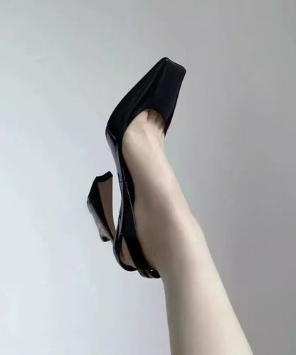 Boutique Splicing High Heel Sandals Black Sheepskin Square Toe