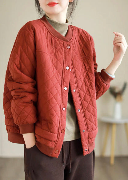 Red Button Warm Fine Cotton Filled Puffers Jackets Winter